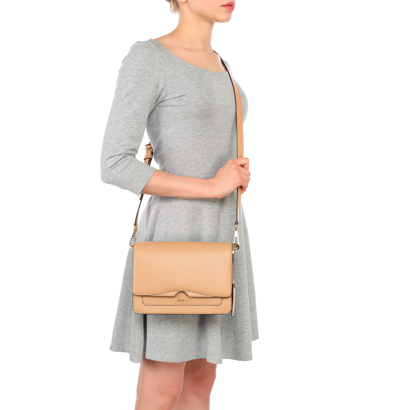 Женская бежевая сумка кросс-боди из сафьяновой кожи DKNY Cross Saffiano