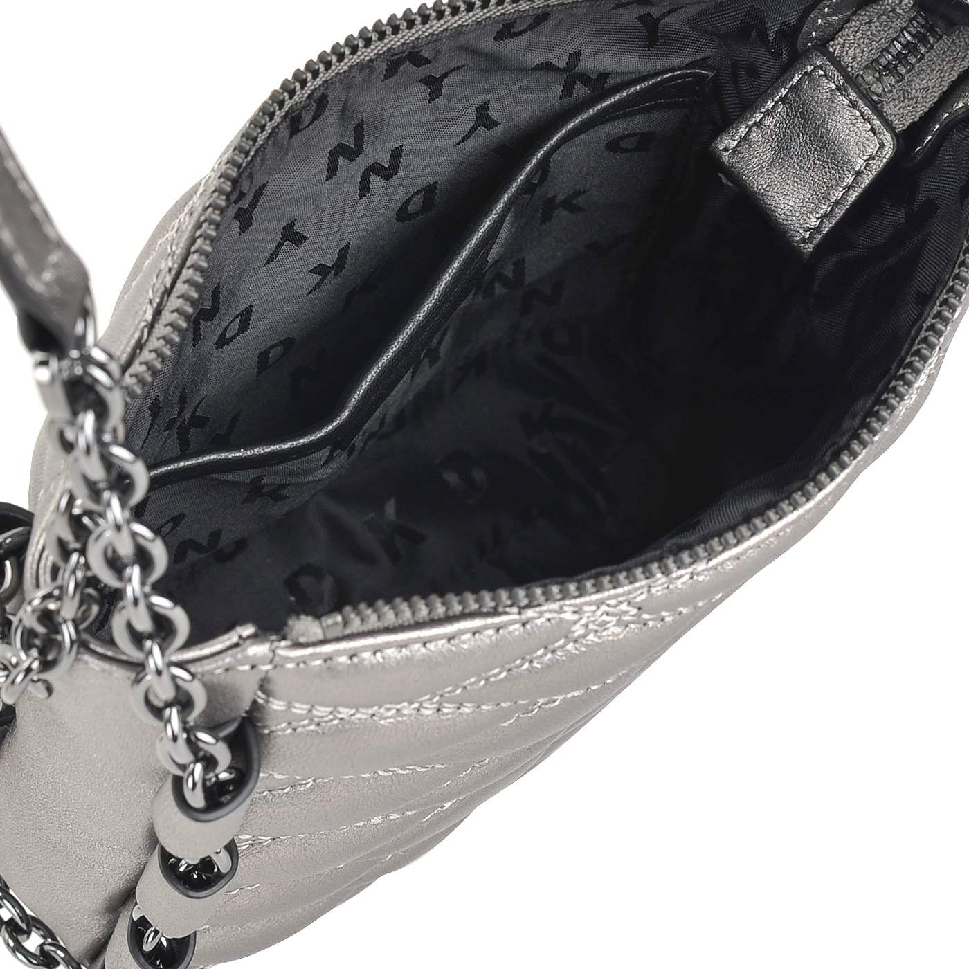 Стеганая женская сумка серебристого цвета DKNY Lara